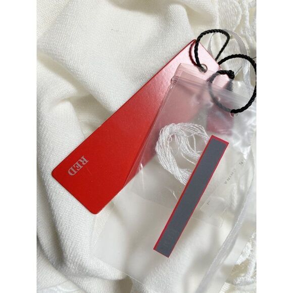 White Eyelet Cut-Out Open Front White Lightweight Cardi Red Wide Sleeve Sz L NEW - Picture 7 of 9